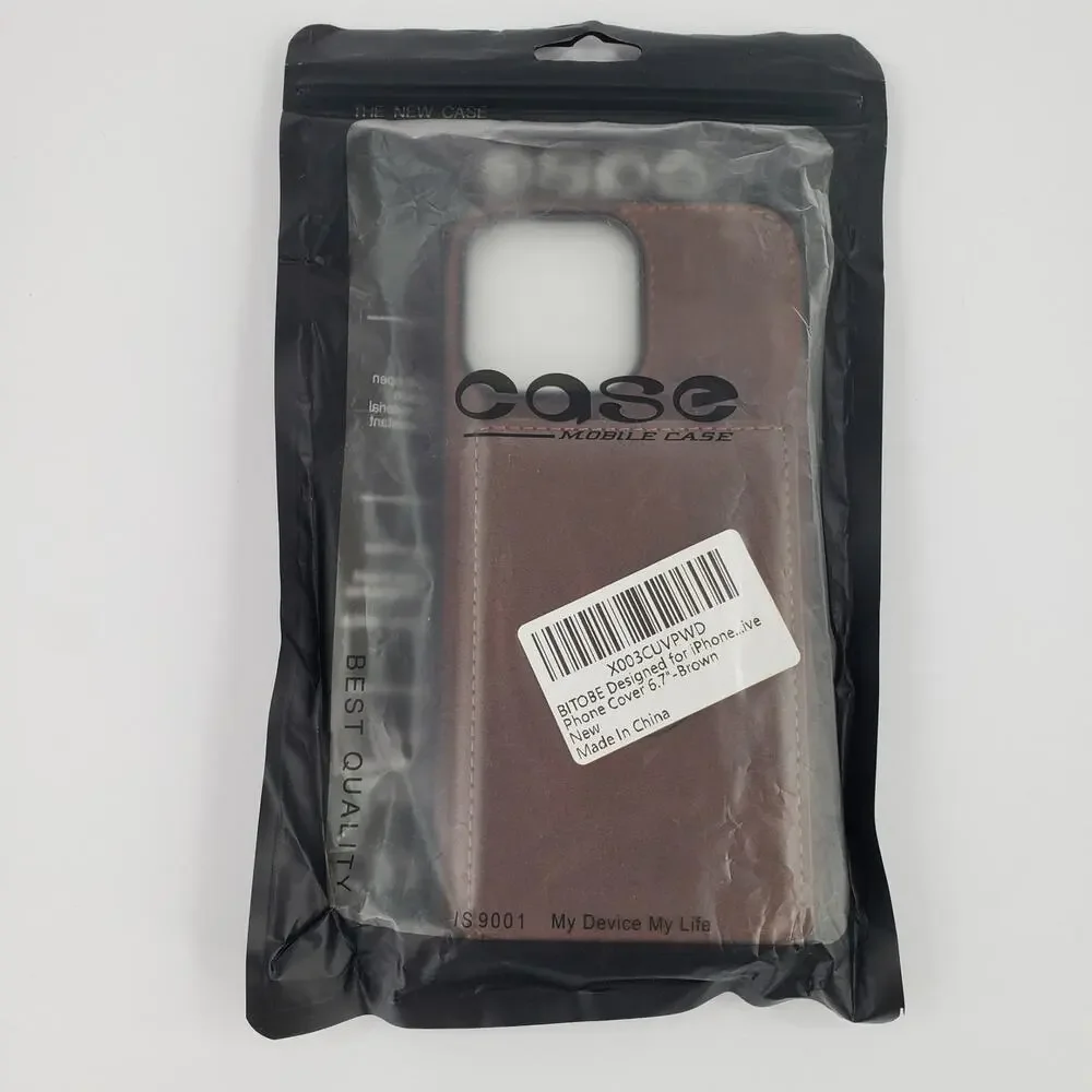 iPhone 14 Plus Brown Case & Screen Protector with Wallet ID Card Holder